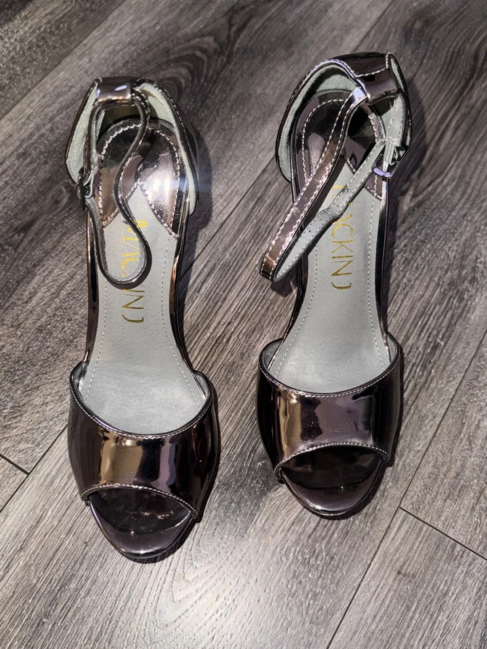 Metallic Silver Wedge Sandals with Ankle Strap - Women